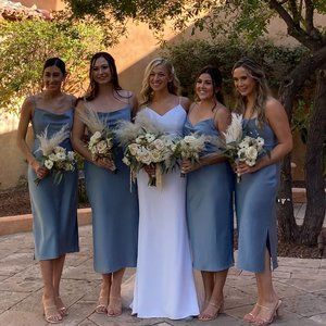 BHLDN Cali Satin Charmeuse Midi Dress- Dusty Blue